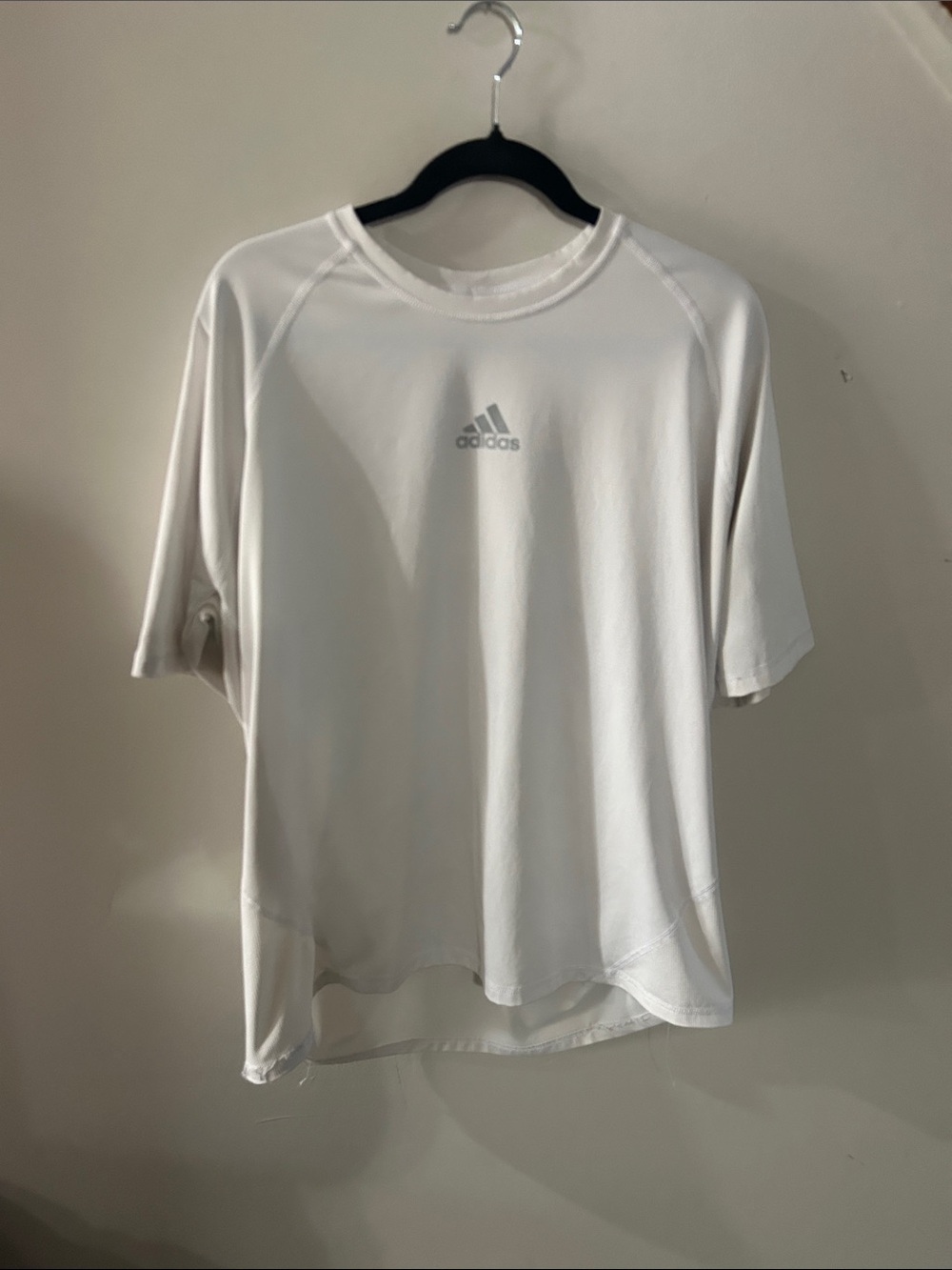 adidas White Short Sleeve Performance Tee with Gray Logo